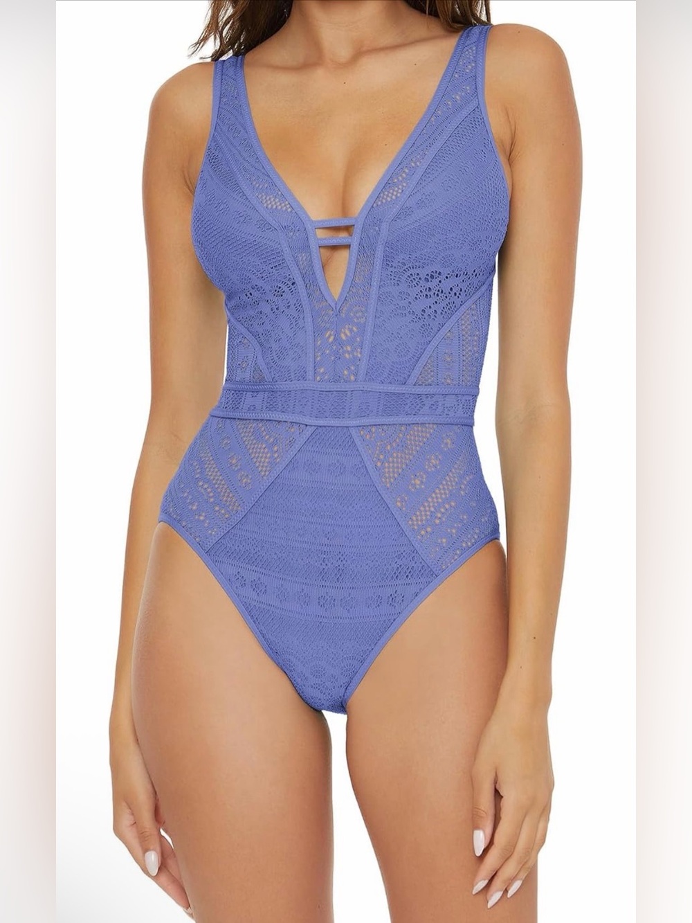 Becca by Rebecca Virtue Color Cornflower Plunge One Piece Swimsuit M NWT